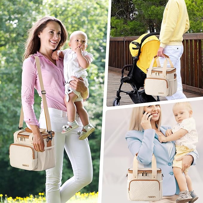 Breastmilk Cooler Bag with Ice Pack Fits 6 Baby Bottles up to 9 Ounce, Breast Milk Pump Cooler Bag for Nursing Mom Daycare, Work, Travel-Cream