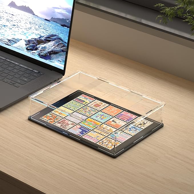 SVENJBB Large Display Case for Display, 16x13x4 Inch Acrylic Box for Book and Map, Clear Acrylic Display Cases with Matte Black Base for Collection Protection and Storage