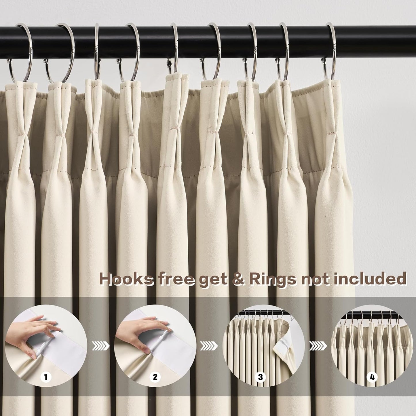 KEQIAOSUOCAI Extra Wide Curtains 100 x 102, Patio Sliding Door Pinch Pleated Blackout Curtains 102 Inches Long 2 Panels Set,100 Inch Wide Vertical Accordion Style Pleated with Hooks, Cream