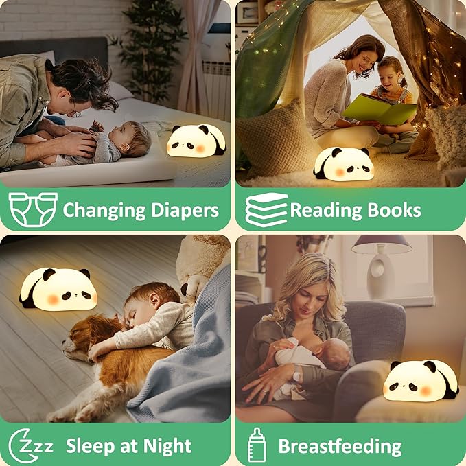 Attivolife Panda Night Light, Cute Animal Squishy Silicone Touch Lamp, Rechargeable Dim Timer LED Nightlight, Feeding Room Bedside Decor, Best Birthday Gifts for Women Girlfriend