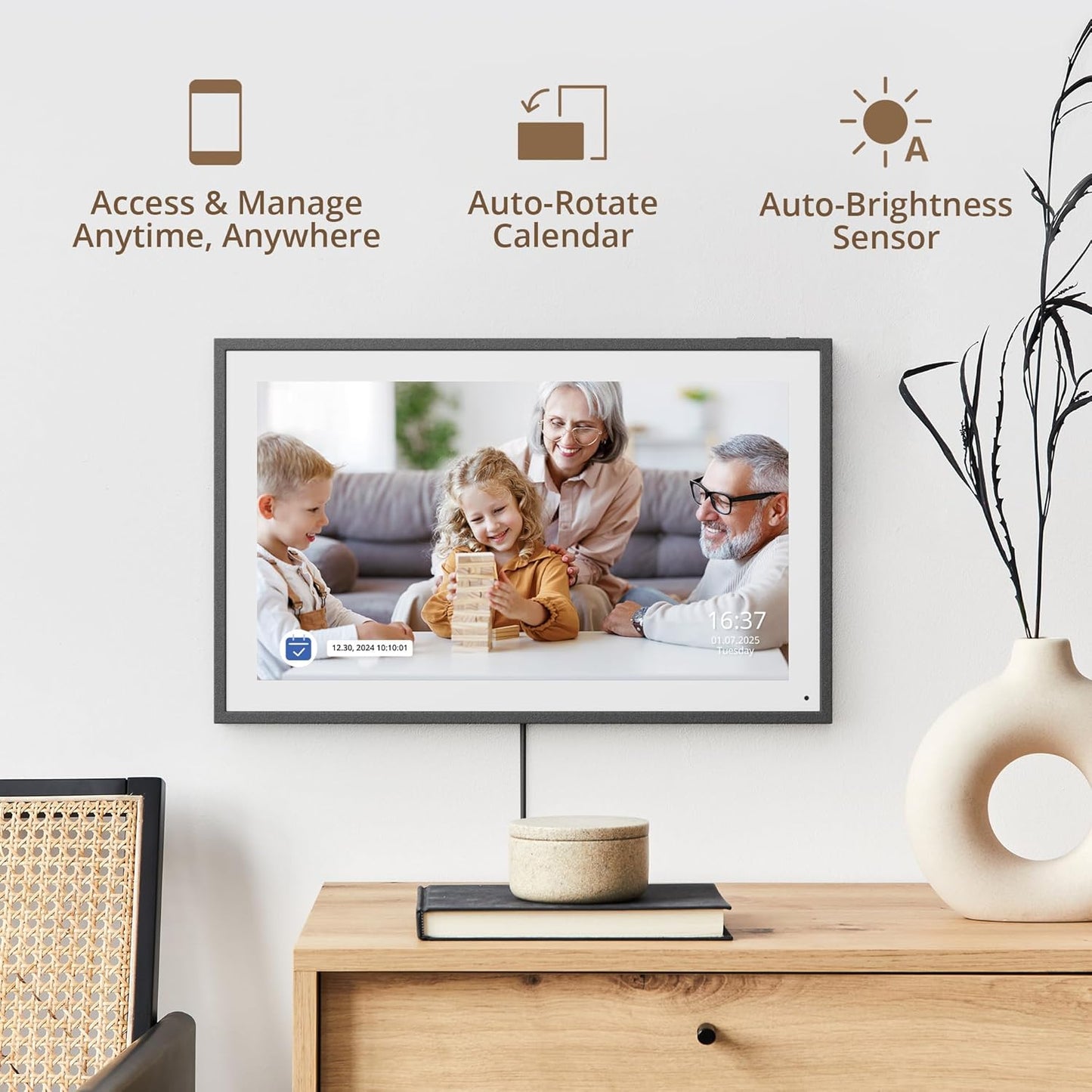 Dragon Touch 15.6" Digital Calendar Chore Chart – 1080P Full HD Interactive Touchscreen, Smart Family Planner, Hearth Display Digital Calendar Wall & Desk Mountable for Seamless Scheduling Black