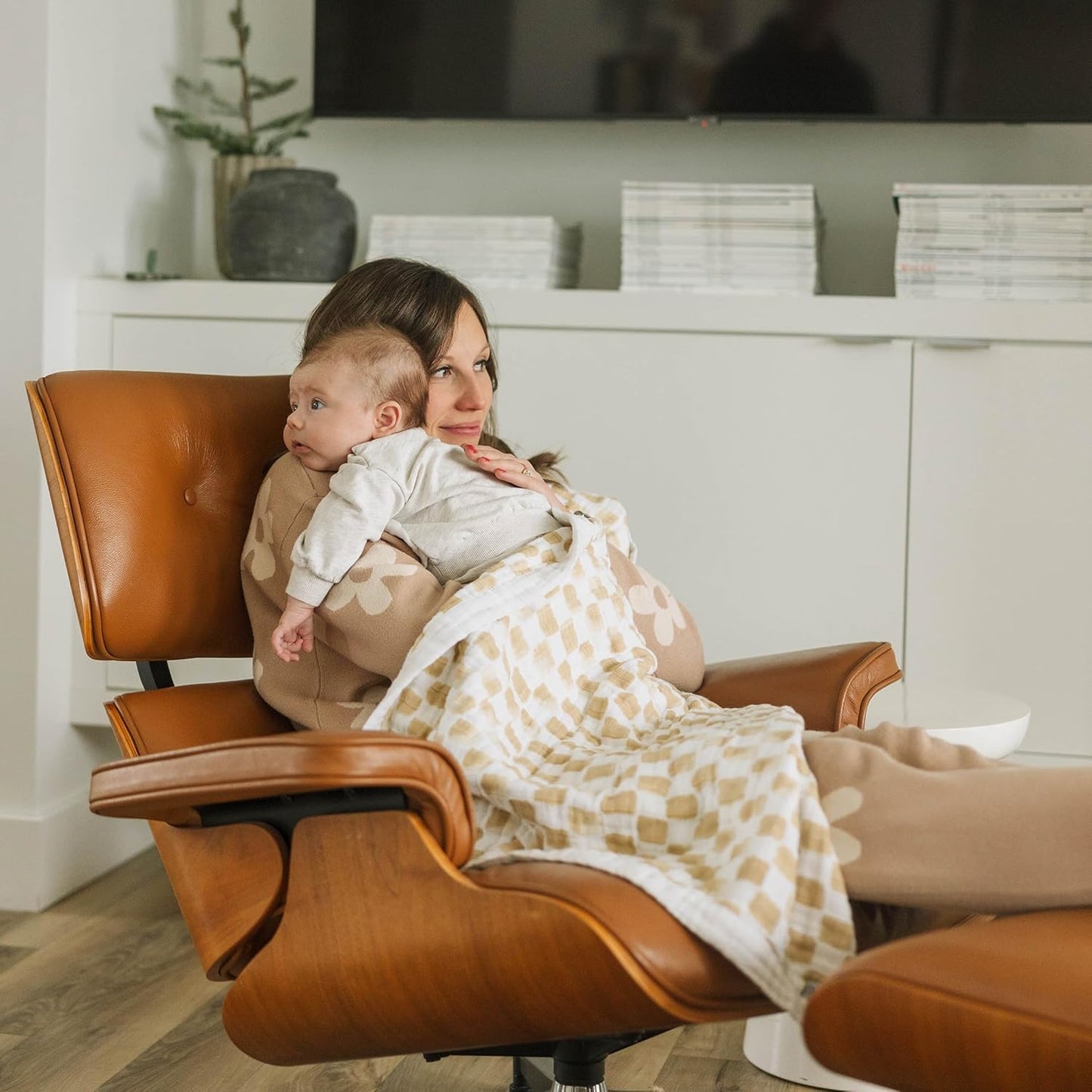 Little Unicorn Newborn Receiving Quilt | Ultra- Soft, Multi-Layered Muslin Fabric | Gift for Newborns & on-The-go (Adobe Checker)