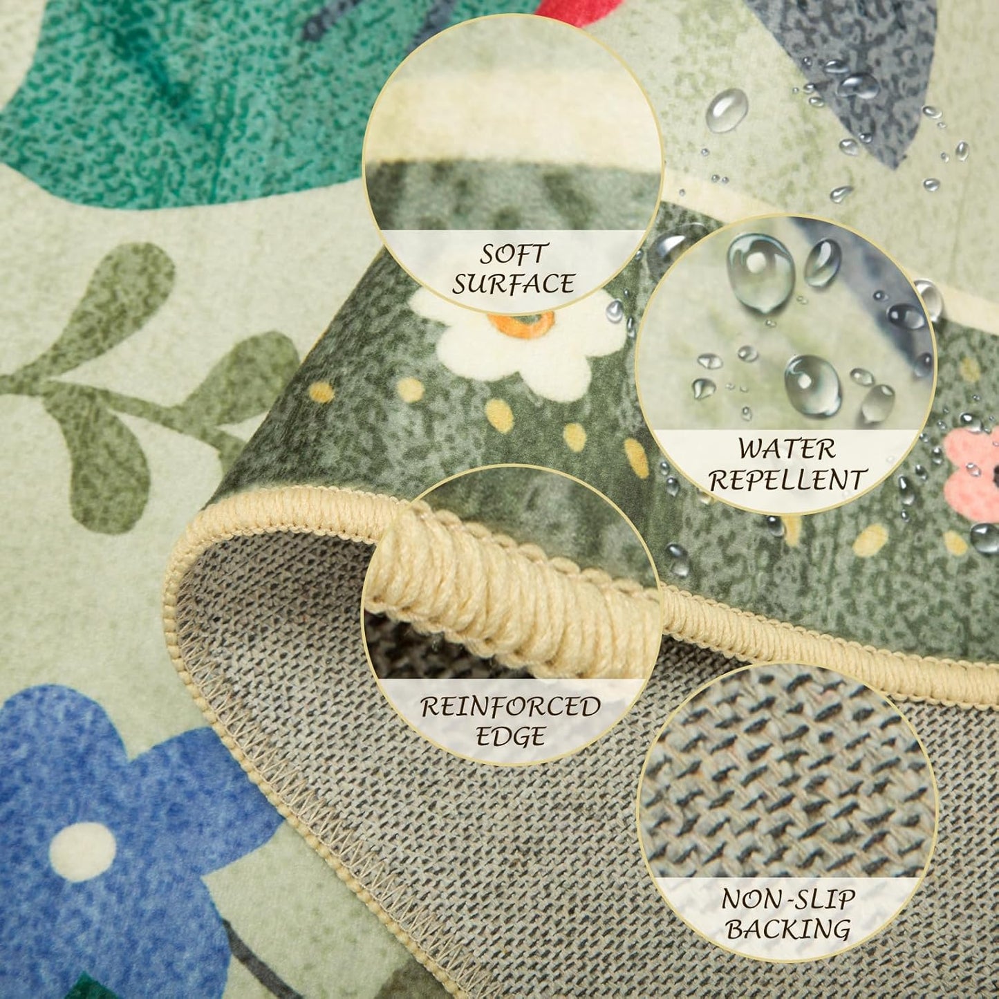 Floral 2x10 Area Rug Machine Washable Soft Print Boho Carpet Non Slip Doormat Low Pile Flower Area Rugs for Living Room Bedroom Nursery Kitchen Dining Room Indoor-Light Green