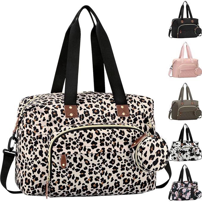 Diaper Bag Tote, Baby Bag Travel Diaper Tote Bag with Pacifier Case, Cute Maternity Hospital Baby Stylish Diaper Tote for Mom Dad Leopard Print