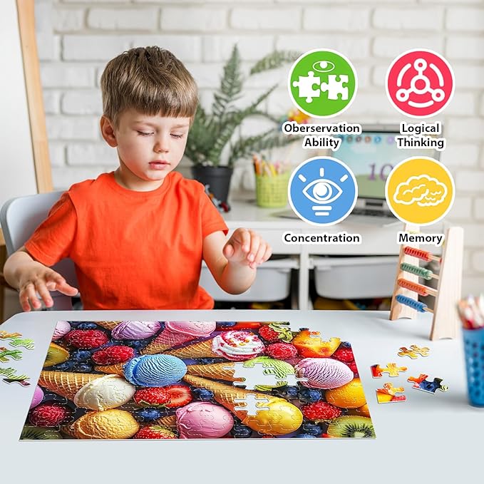 Jeaiciro 100 Piece Puzzles for Kids Ages 6-8 & 8-10, Delicious Ice Cream Jigsaw Puzzle, Educational Kids Puzzle, Large Piece Puzzles for Adults, Fun Family Activity 11 * 15in