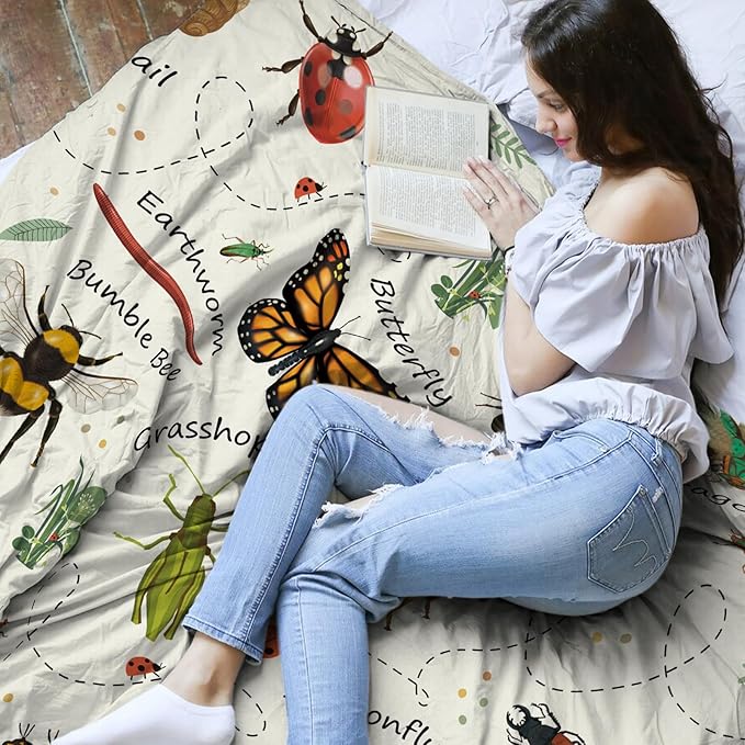 Insects Blanket Gifts for Women, 50"*60" Blanket Gift for Boys Girls Birthday Christmas Thanksgiving, Insect Bug Decor, Entomology Gifts for Kids Who Love Bugs