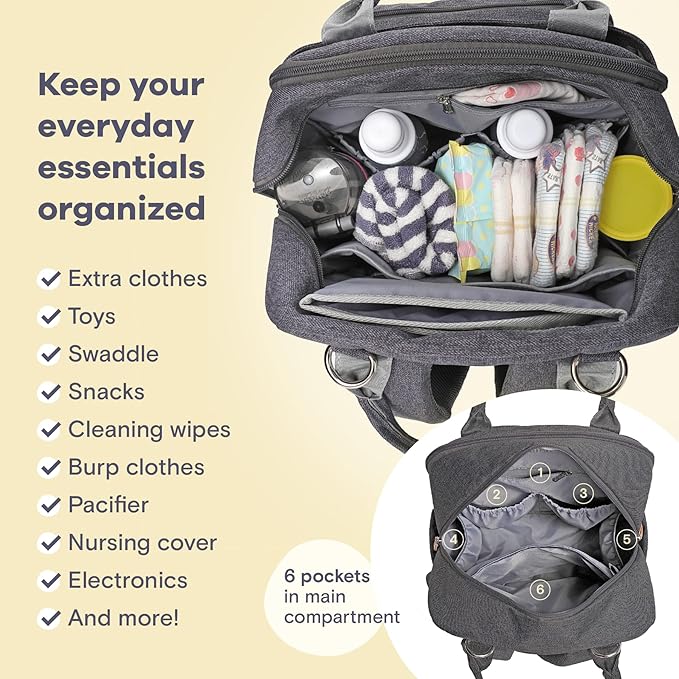 RUVALINO Diaper Bag Backpack-Expandable Baby Bag with up to 50% Capacity -Baby Essentials Bag with Changing Pad Insulated Bottle Holders & Pacifier Case, Waterproof, Dark Gray XL
