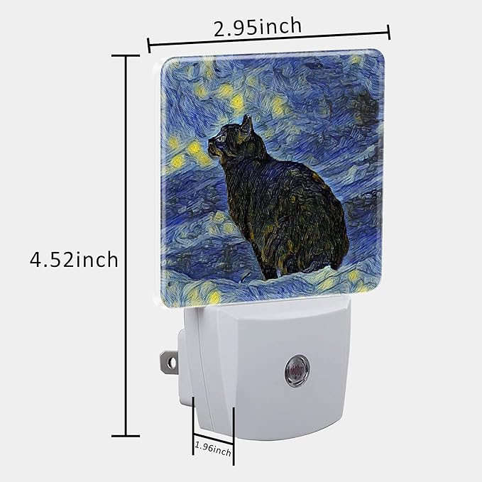 Plug in Night Lights Starry Sky Black cat Painting Nightlight Plug Into Wall Dusk to Dawn Sensor LED Night Light for Kid Girls Boys Room Decor, Hallway, Kitchen, Bathroom, Nursery, Stairs