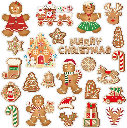 MARFOREVER 50 PCS Christmas Gel Window Clings, Reusable Gingerbread Man Theme Thick Gel Clings Stickers Decals for Christmas Kids Gift Toddlers Classroom Xmas Party Supplies Window Glass Decoration