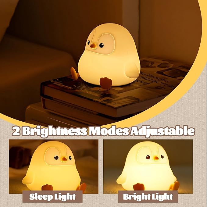Penguin Nursery Night Light,LED Squishy Silicone Lamp,2 Levels Dimmable Bedroom Nightlight for Kids,Touch Light,Dorm Decor lamp,Baby Boys Girls Gifts (Sitting Penguin)