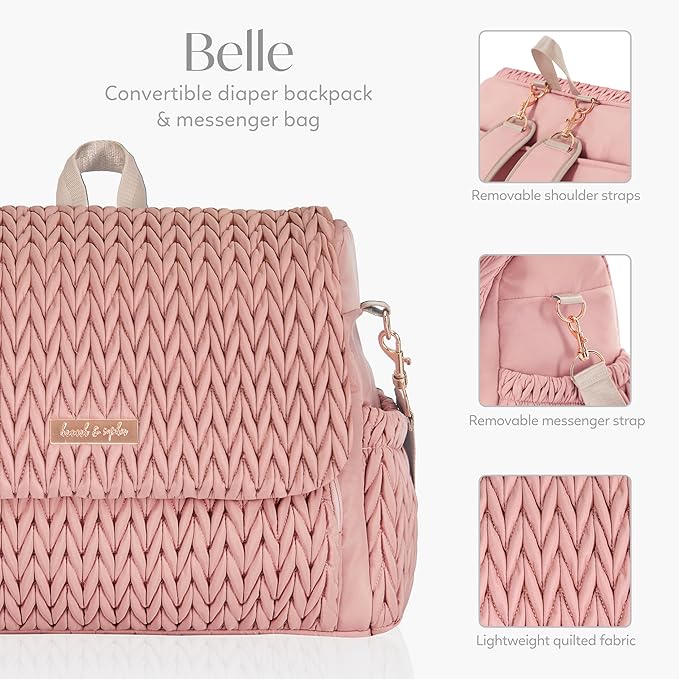 Hannah & Sophia Belle Convertible Baby Diaper Backpack & Bag in Pink Polyester with Classic Style