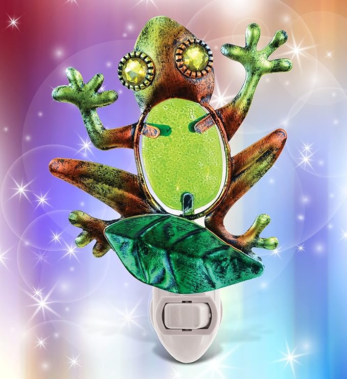 Puzzled Frog Night Light Lamp - Plug in Night Light with On Off Switch, Energy-Efficient Animal Lamp for Stairways, Bedrooms, Bathrooms, Nursery Rooms, Cute Little Green Frog Decor