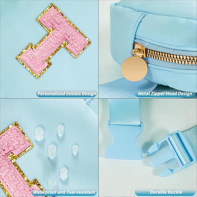 Mini Belt Bag Fanny Pack with Initials Letter Patch Small Crossbody Bags Cute Stuff Birthday Gifts for Teenager Girls Trendy Stuff for Teens - T,Blue