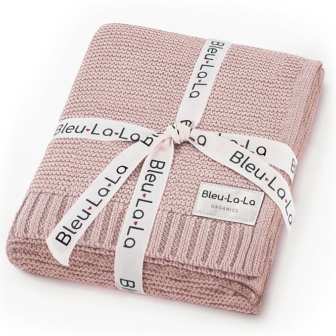 Heritage Knit Organic Receiving Swaddle Blanket for Girls - 100% Luxury Organic Cotton Soft Knit Warm Cozy Cuddle Crib Blanket for Newborns Infants & Toddlers (0-2Yrs - Blush Pink)