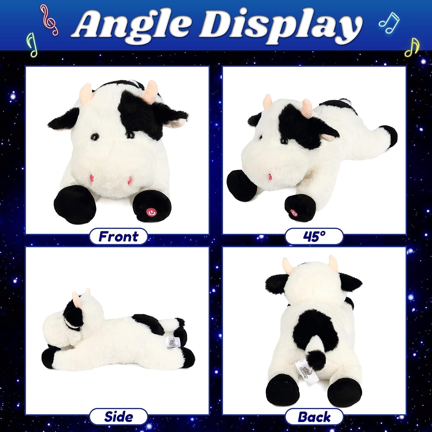 Cuteoy Glowing LED Cow Light-up Nightlight Toys Musical Plush Stuffed Animal Soft Singing Lullabies Birthday Christmas Plushies Gifts for Kids Boys Girls,15.5"