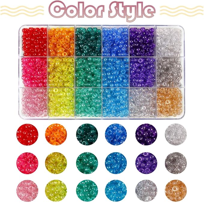 2600+pcs Pony Beads Kit Rainbow Glitter Plastic Beads Multicolor Pony Bead Bulk with Elastic String, Hair Bead for Braids DIY Crafts Jewelry Making Kit for Bracelets Necklaces