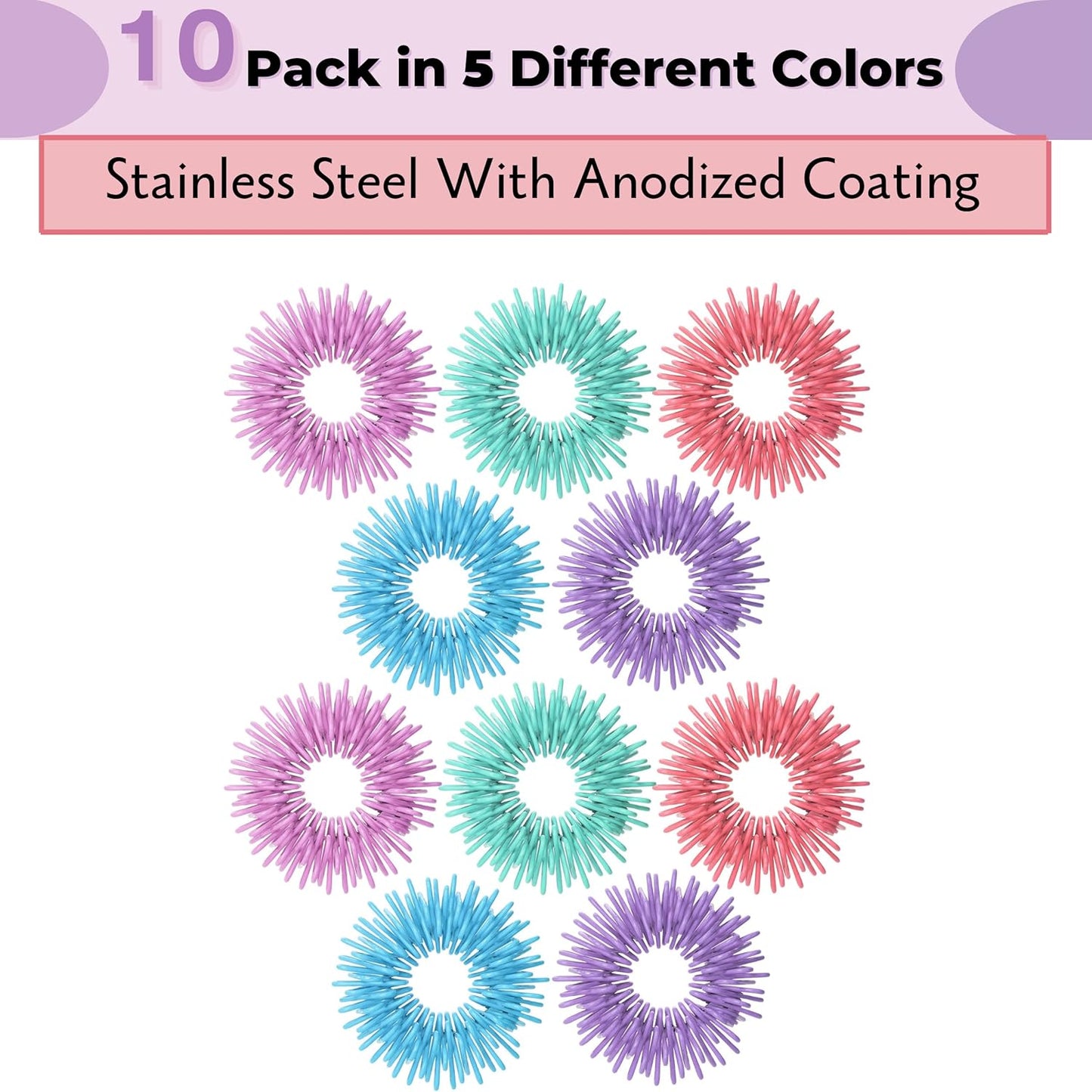 Mr. Pen- Spiky Sensory Rings, 10 Pack, Pastel Colors, Stress Relief Fidget Sensory Toys, Fidget Rings, Fidget Ring for Anxiety, Stress Relief Rings, Massager for Fidget ADHD Autism