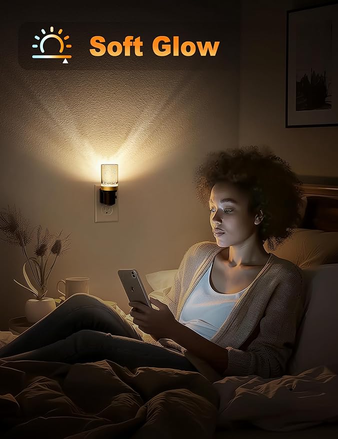 JandCase Night Light, Dimmable Night Lights Plug into Wall, Auto On/Off Light Sensor Nightlight, 3000K Warm White 0-100LM Brightness LED Nightlight, for Bathroom Hallway Bedroom Kids Room