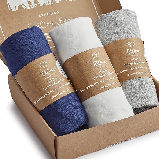 Bedside Sleeper Bassinet Sheets 35x20 for MiClassic, Milliard Bassinet and Large Bedside Sleepers - Buttery Soft, Premium Stretchy Jersey Knit Sheets - Navy + Grey + Cloud, 3 Pack