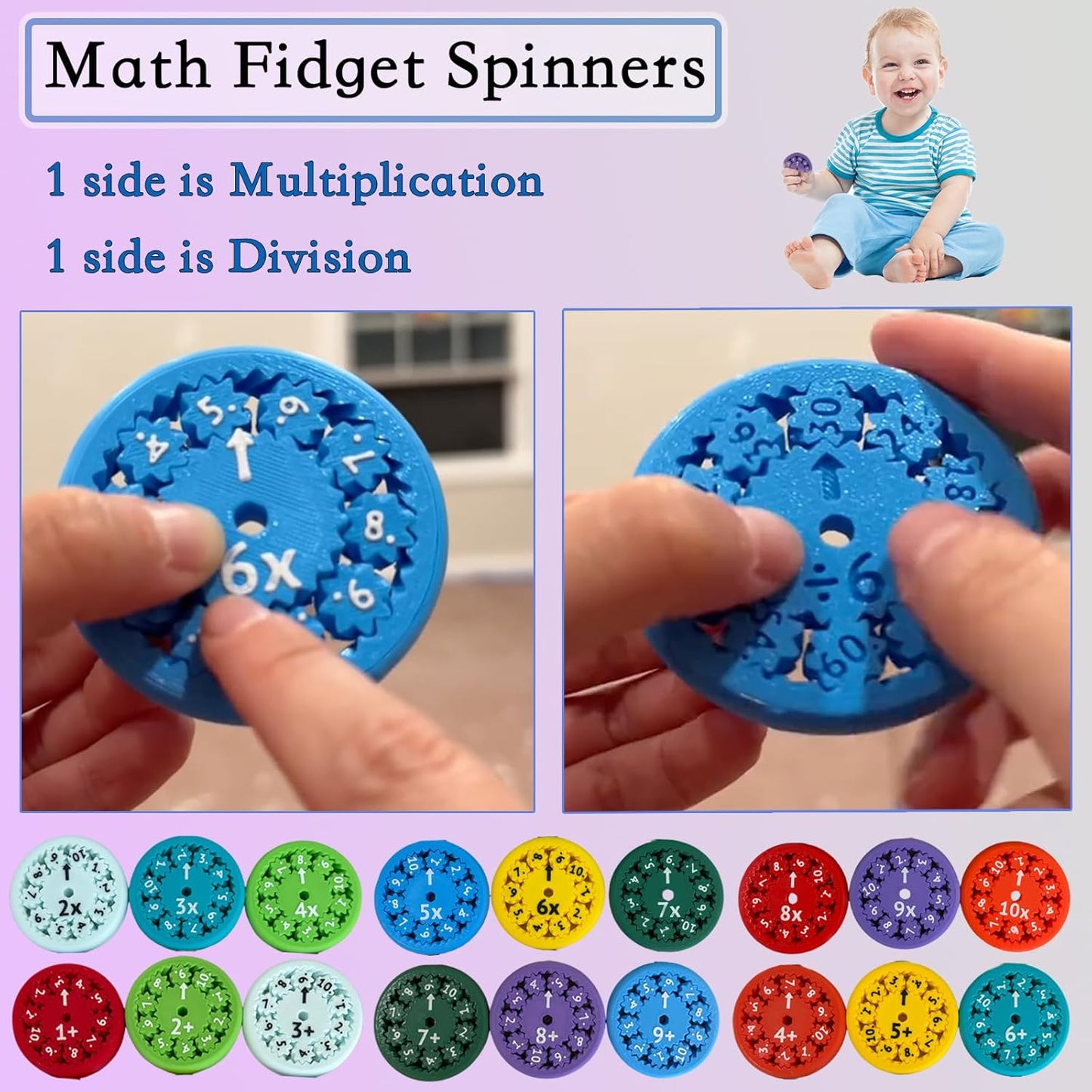 Math Facts Fidget Spinners, Math Facts Fidget Spinners for All The Stimmers, Multiplication Chat Game Fidget Toys for Adults Kids (18Pcs)