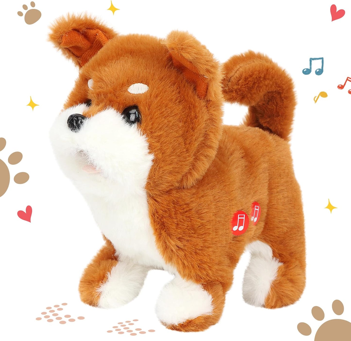 Easfan 7" Electric Walking Plush Dog Toy Interactive Talking Musical Plush Toy Brown Puppy Birthday Gifts for Kids Toddlers