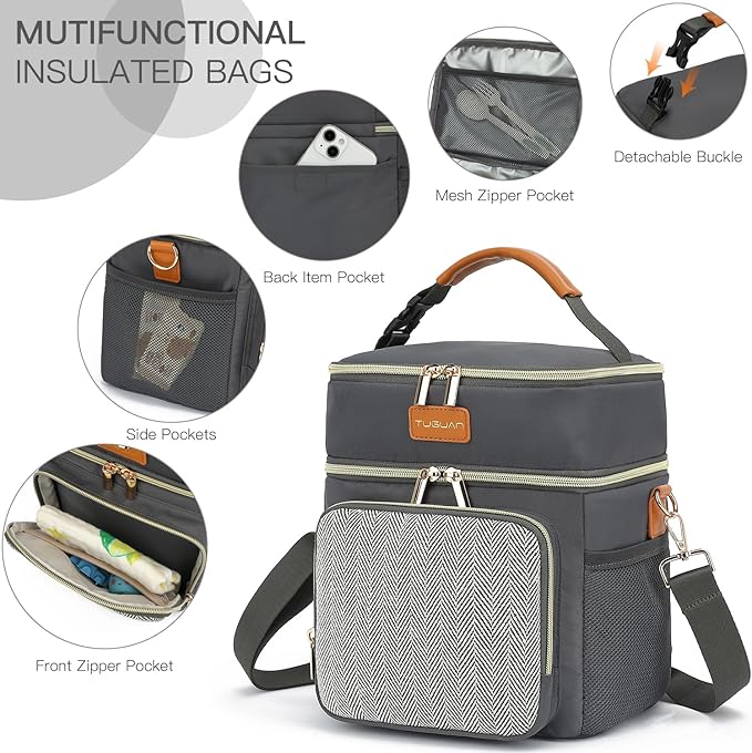 Double Layer Breastmilk Cooler Bag with Ice Pack Insulated Travel Bag for Baby Bottle Breast Milk Storage & Feeding Fits 6 Bottles Up to 9 Ounces Portable Leakproof Bottle Bag for Travel Daycare