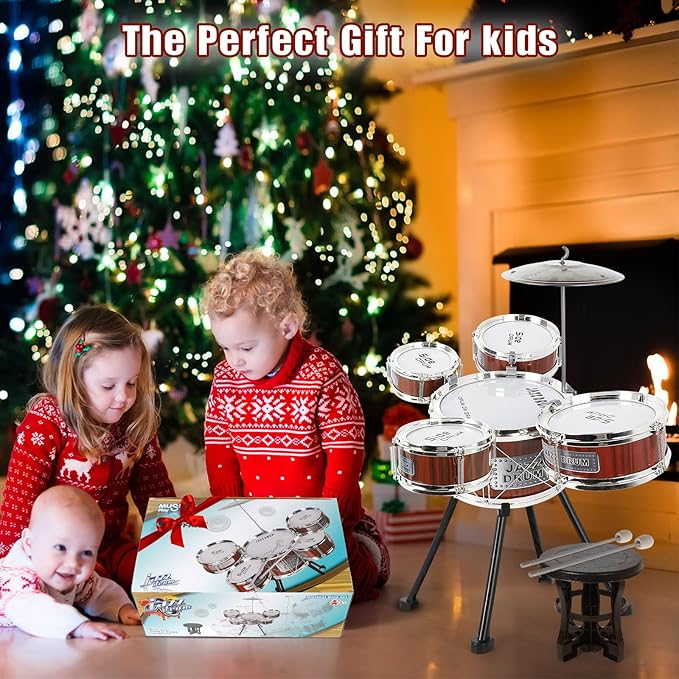 Kids Drum Set, 8 PCS Drum Set for Toddlers 1-3, Kids Jazz Drums Ages 5-7 Musical Instruments Toys for Beginner Boys Girls Gifts -Red