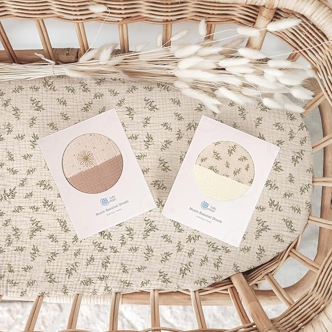 lulumoon Muslin Bassinet Sheets Baby: Cotton Bedside Sleeper Bassinet Sheets Fitted for Boys and Girls
