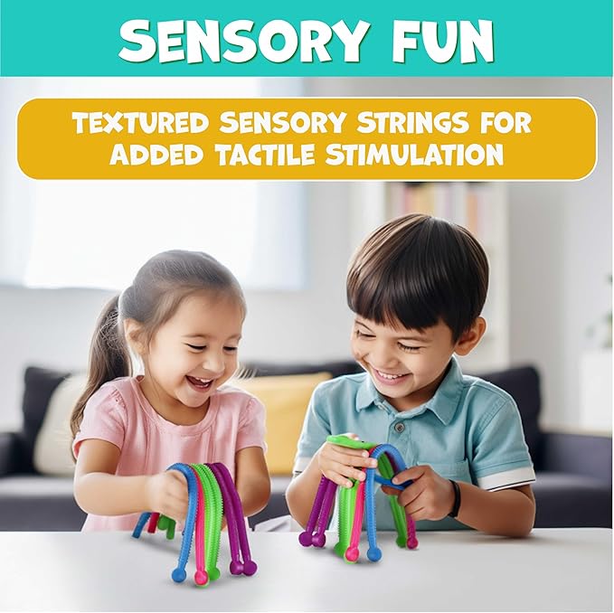 BUNMO Stretchy Strings - Sensory Toys - Stimulating & Fun Sensory Toys for Kids - Fidget Toy - Hours of Fun for Kids - Non-Mouthable Toy 3+ - Textured 6 Pack