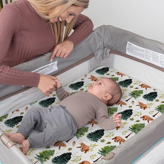 Pack n Play Sheets, BROLEX 2 Pack Mini Crib Sheets,Stretchy Portable Fitted Playard Sheet Set, Convertible Playard Mattress Cover,Ultra Soft Breathable Material,Brown & Polar Bears