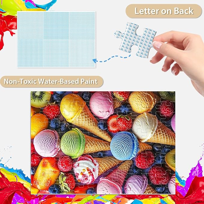Jeaiciro 100 Piece Puzzles for Kids Ages 6-8 & 8-10, Delicious Ice Cream Jigsaw Puzzle, Educational Kids Puzzle, Large Piece Puzzles for Adults, Fun Family Activity 11 * 15in