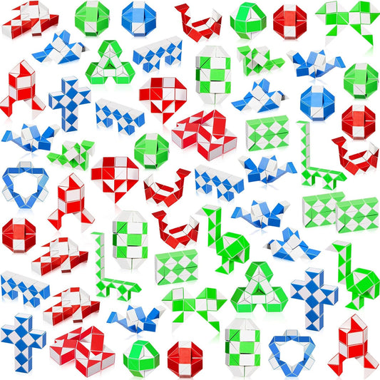 60 Pack Sensory Fidget Snake Cube 24 Blocks Twist Puzzles Toys Mini Snake Fidget Toy for Kids Teens Party Bag Fillers Party Favors