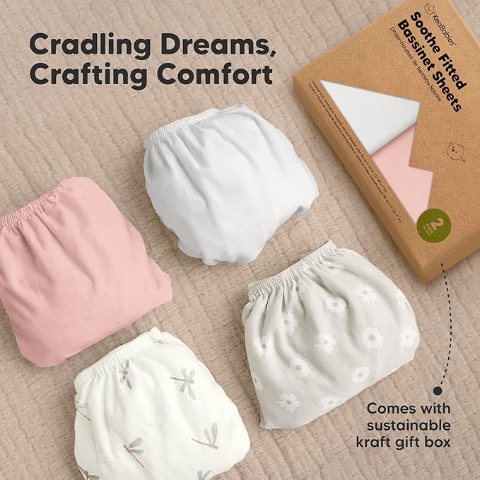 2-Pack Organic Bassinet Sheets for Girls, Boys - 100% Cotton Bassinet Mattress Sheets Compatible with Halo Bassinest Swivel Sleeper, Graco, Baby Delight, Chicco, Unisex Fitted Bassinet Sheets (Rose)