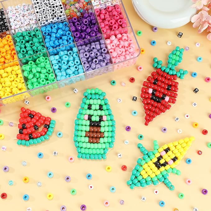 1720+pcs Pony Beads Kit 1830pcs 6 Style Letter Alphabet Beads Rainbow Plastic Pony Bead Bulk Multicolor Kandi Bead Elastic String DIY Crafts Jewelry Making Kit for Bracelets Necklaces