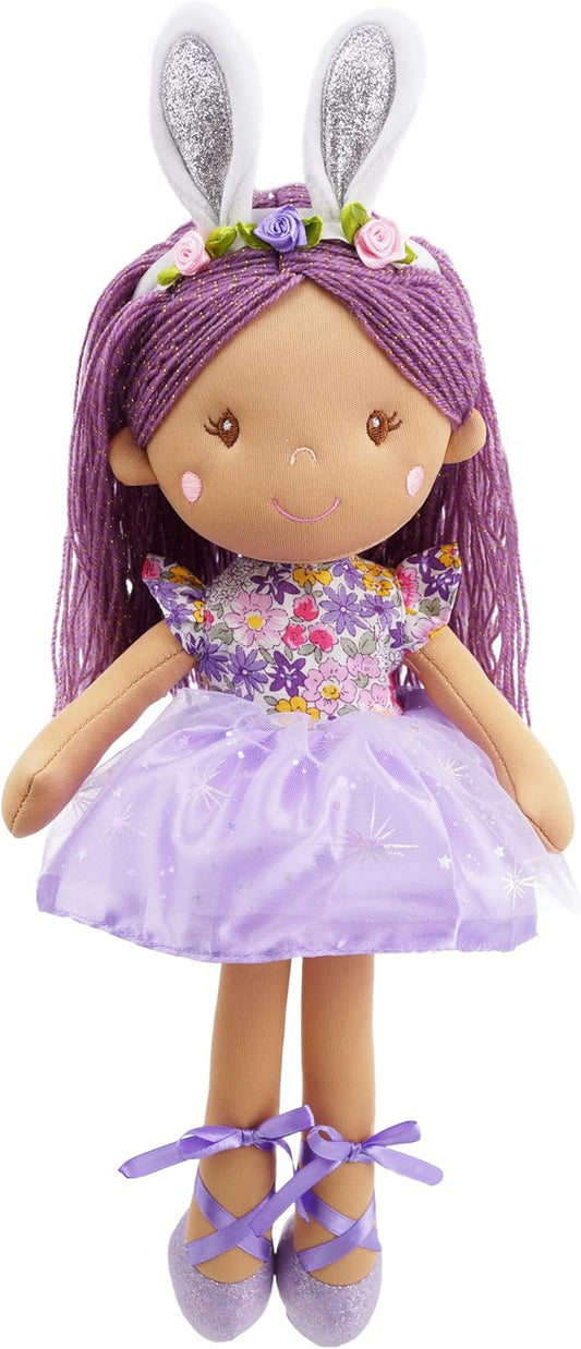 June Garden 16" Tia Bunny Ballerina Plush Doll – Soft Stuffed Doll – Easter & Birthday Gift for Girls and Toddlers - Lilac