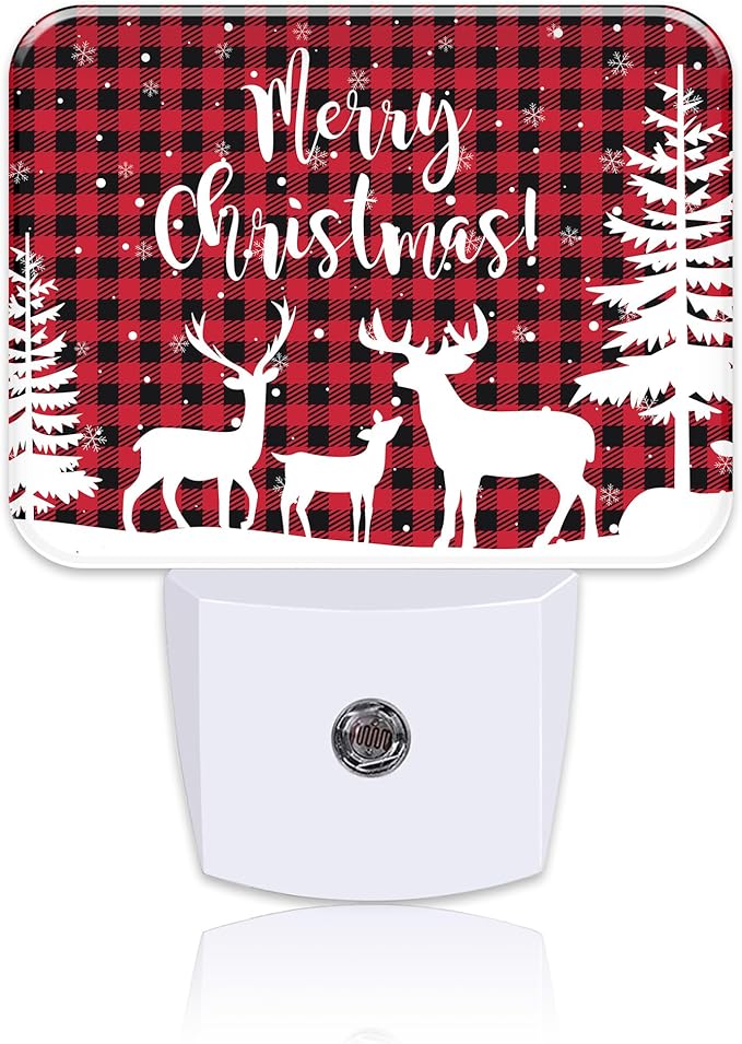 Christmas Elk and Tree Silhouette Night Light, Christmas Nightlight Plug into Wall with Dusk to Dawn Sensor for Kid Girls Boys Women Men Bedroom, Hallway, Kitchen, Bathroom, Stairs Decor