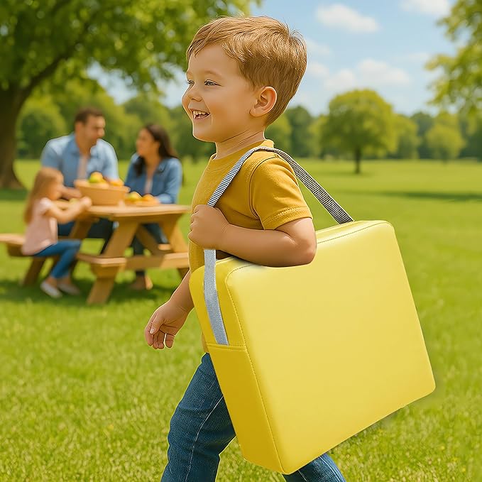 Toddler Booster Seat for Dining Table, 2 Elastic Seat Belts, Anti Scratch PU Skin-Friendly, Waterproof, Anti-Wrinkle, Detachable Non-Slip Bottom - Yellow