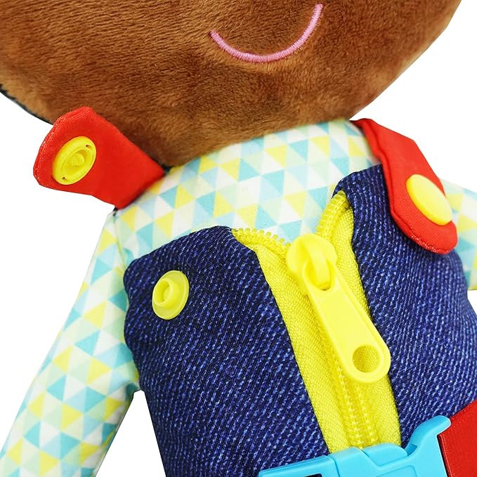 June Garden 15.5" Dressy Friends Isaiah - Educational Stuffed Plush Doll for Kids and Toddlers 2 Years and Up - Montessori Buckle Soft Toy