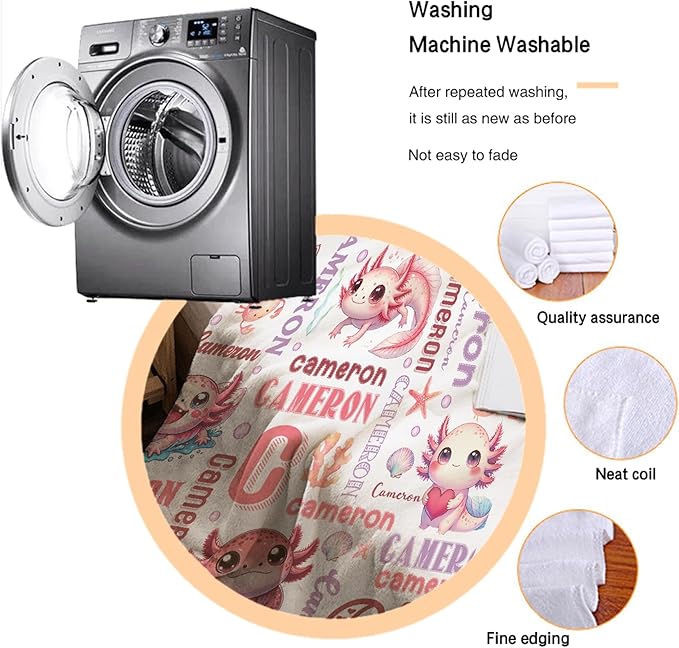 Personalized Baby Blanket for Girls Boys Kids Axolotls Custom Baby Blanket with Name Throw Birthday Gift for Toddlers Infants Shower Newborns Nursery Stroller Crib Bed Decor