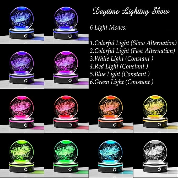 3D Solar System Model Crystal Ball Led Lamp Base - Space Decor World Globe Planets Sphere Night Light 80mm 3.15 Inch - Solar System Decor Birthday Astronomy Gifts for Men Physics Science Teacher