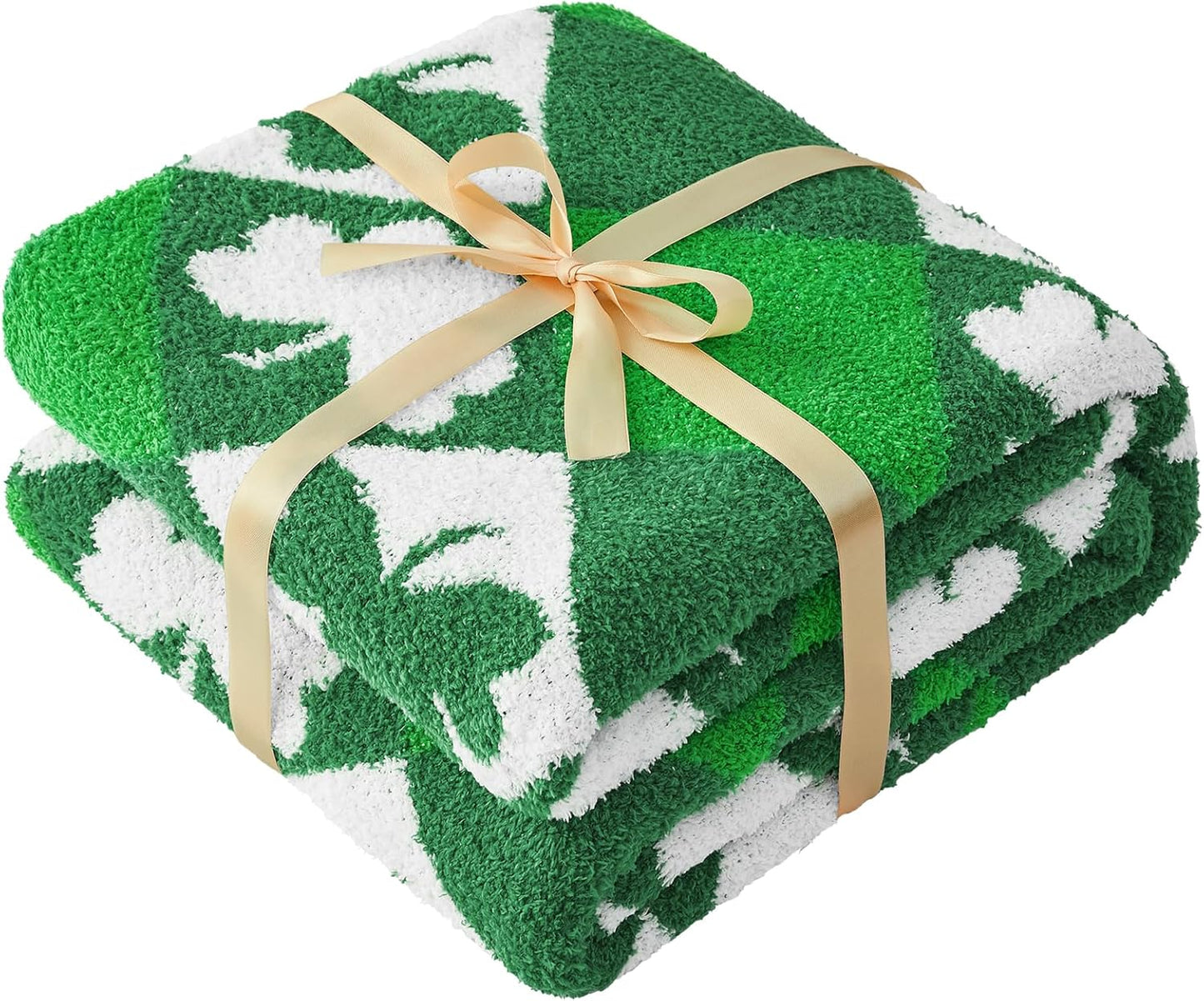 CYMULA St. Patrick's Day Knit Throw Blanket - Super Soft Lightweight Plush Shamrock Clover Blanket for Couch, Bed, Sofa, 60 x 80 Inches, Irish Green