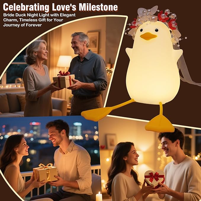 Bride Duck Night Light, Bridal Shower Gifts, Wedding Gifts for Bride/Groom with Timer & Dimmer & Rechargeable for Table Decor, Elegant Gift for Newlyweds, Anniversary, Engagement for Him Her Women Men