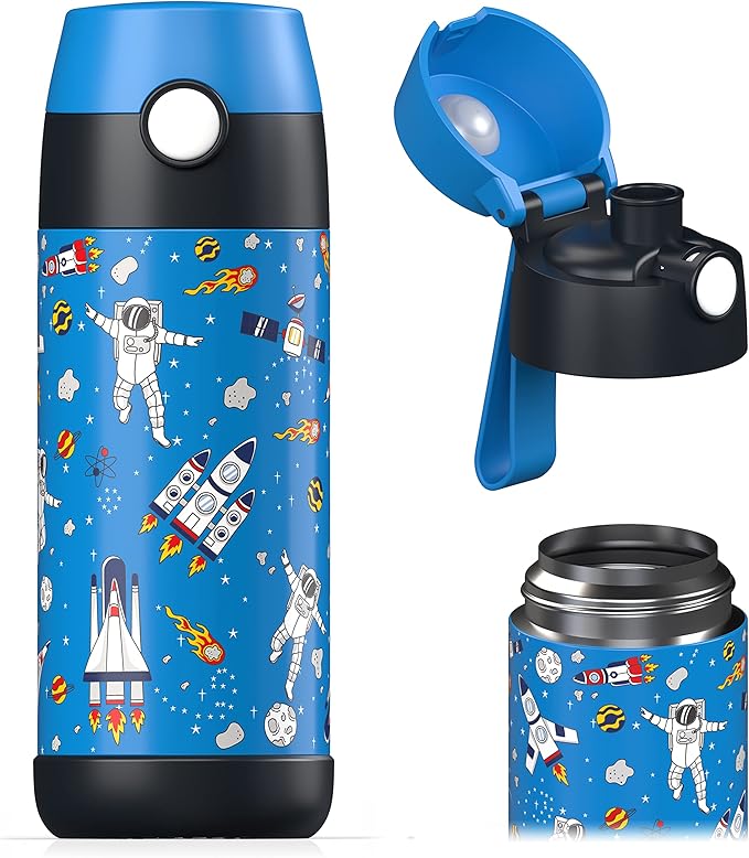 Jarlson® Mali Children's Water Bottle, Thermal Stainless Steel Water Bottle, BPA-Free, Leak-Proof, Children's Bottle with Chug Lid, Bottle for School, Nursery (Space, 350 ml)