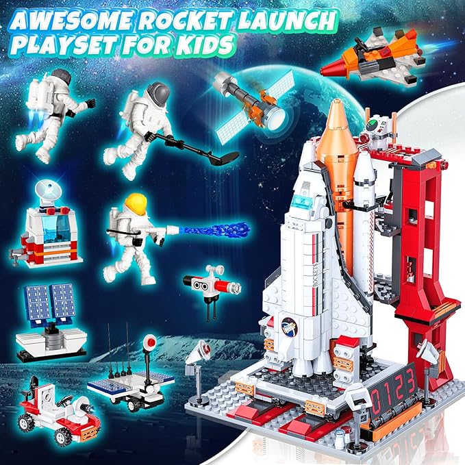 Space Exploration Shuttle Toys Gifts for 6 7 8 9 10 11 12 Year Old Kids, Girls, Boys, 12-in-1 STEM Projects Rocket Building Toy Kit with 3 Astronauts, Airplane Rocket Set Xmas Ideas, 885 Pcs