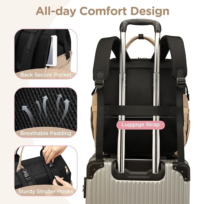 Breast Pump Bag for Spectra S1 S2 Medela, Convertible Large Diaper Bag Backpack for Working Moms with 14 inch Laptop Sleeve & Cooler Storage, Black Khaki