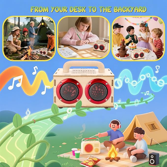 DIY Bluetooth Speaker Kit with LED Lights & Colored Pencils - STEM Building Science Kit for Kids Ages 8-14, Electronic Engineering Project Kit, Creative Gift for Teen Boys & Girls Age 9 10 11 12 16