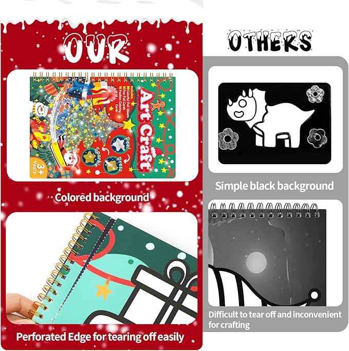 JULEASEL Christmas Foil Paper Arts and Crafts Kits, DIY Xmas Arts and Crafts for Kids, No Mess Foil and Coloring Books, Creative Christmas Gifts for Boys Girls Ages 4+, Kids Travel Essentials Toy