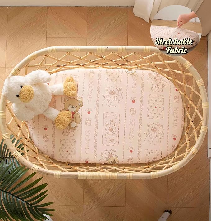 SDY Bear Bassinet Sheets,2pk Microfiber Jersey Baby Bassinet Sheets for Boys Girls，Baby Sheets 32 "x 16 "x 4"