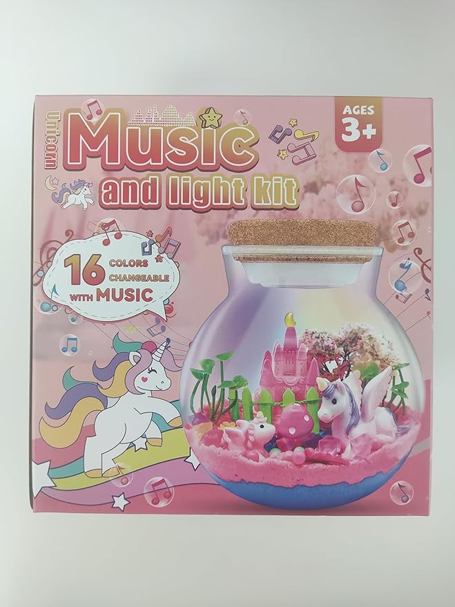 Uni-Corn Terrarium Kit with Music Boxes, Uni-Corn Toys for Girls Ages 4 5 6 7 8 9 10 11 12 Years Old, Arts and Crafts for Kids with Music LED Lights Up & Remote Control