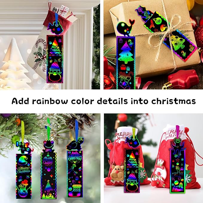 100 Sets Scratch Art Bookmark Making Kit for Kids, Scratch Paper DIY Animal Bookmarks Bulk with 100 Pcs Ribbons and 100 Pcs Wood Stylus for Classroom Activities Crafts Birthday Party Favors
